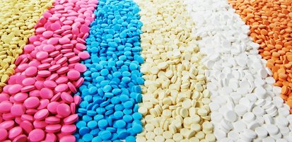 rows of colored pills